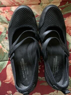 Skechers Black Mesh Mary Jane Flats with Strap